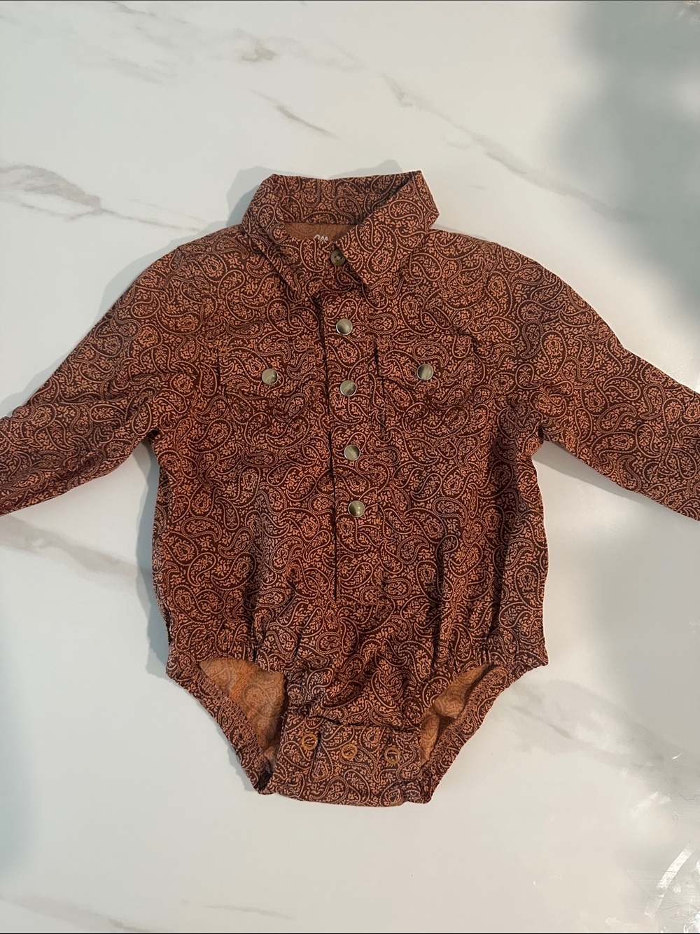 Wrangler Brown Paisley Long-Sleeve Baby One-Piece